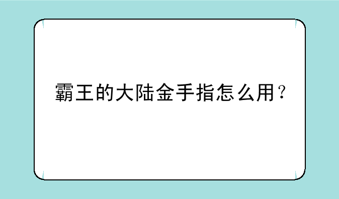 霸王的大陆金手指怎么用？