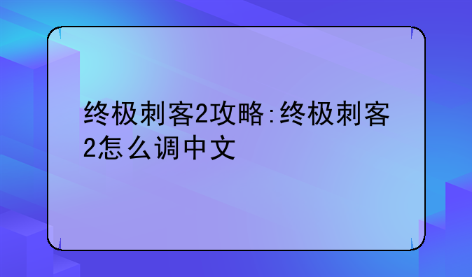 终极刺客2攻略:终极刺客2怎么调中文